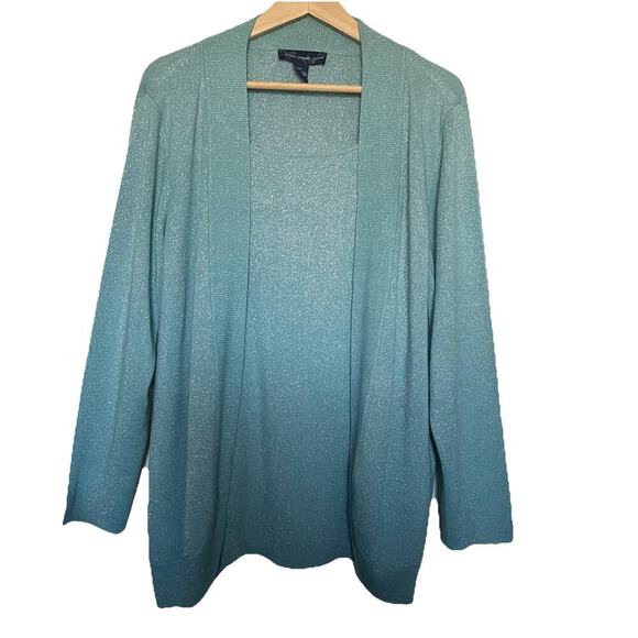 Susan Graver Style Metallic Top Size 1X Blue Long Sleeve Holiday Mature - Picture 1 of 4